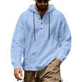 thumbnail image 1 of Dresfit Linen Shirts for Men Drawstring Henley Shirts Summer Spring Breathable Beach Tops with Hood Button Down Relaxed Fit Big and Tall Oversized Fashion Light Blue 2XL, 1 of 5