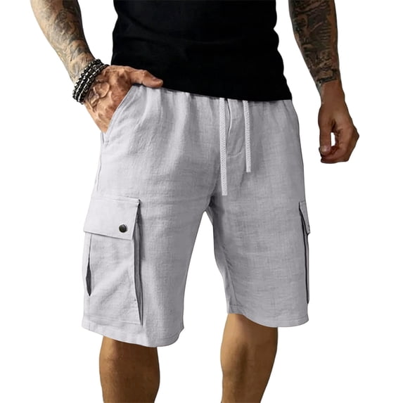 Dresfit Linen Shorts Mens Drawstring Cargo Shorts Summer 2026 Knee Length Work Short Pants Lightweight Relaxed Fit Elastic Waist Outdoor Sweat Shorts M