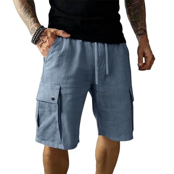 Dresfit Linen Shorts Mens Knee Length Cargo Shorts Summer 2026 Drawstring Work Short Pants Loose Breathable Lightweight Outdoor Bermuda Shorts XL