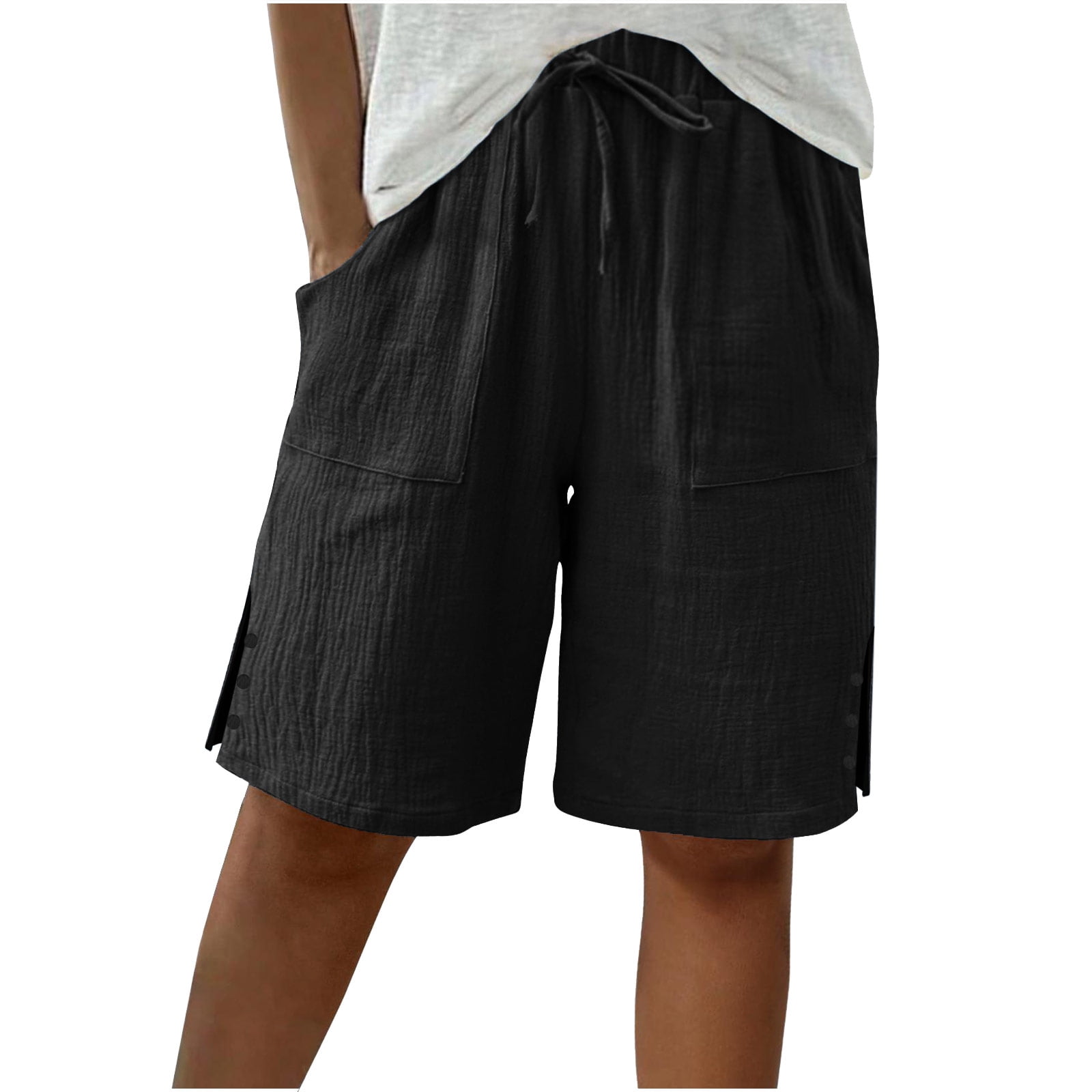 Dresfit Linen Shorts Women Solid Bermuda Shorts Summer 2026 Baggy ...