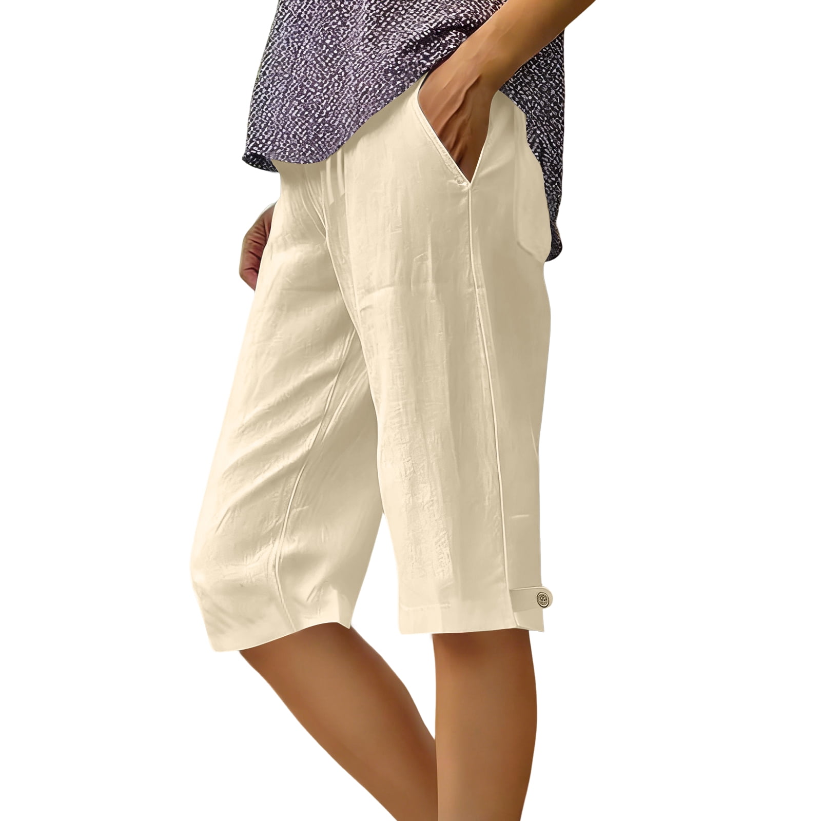 Dresfit Linen Shorts Womens Knee Length Bermuda Shorts 2026 Summer ...
