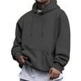 thumbnail image 1 of Dresfit Long Hoodies Men Drawstring Cotton Hoodie Fall Winter Solid Big and Tall Workout Pullover Fleece Oversized Loose Sweatshirts Dark Gray 3XL, 1 of 3