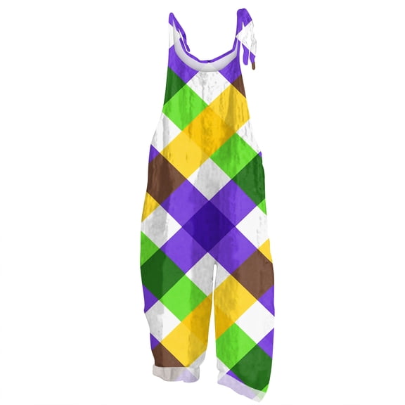 Dresfit Mardi Gras Jumpsuit Womens Adjustable Strap Patchwork Romper 2026 Sleeveless Wide Leg Carnival Overalls Loose Plus Size Outfits Multicolor L