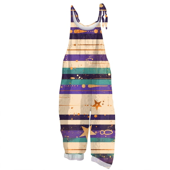 Dresfit Mardi Gras Romper Women Wide Leg Adjustable Strap Jumpsuit 2026 Sleeveless Patchwork Carnival Overalls Holiday Graphic Loose Outfits Light Gray L