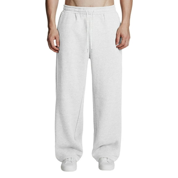 Dresfit Men's Baggy Sweatpants Big and Tall Uncuffed Joggers Cotton Elastic Waist Athletic Pants Open Bottom Pockets Drawstring Y2k Sweat Pants White L