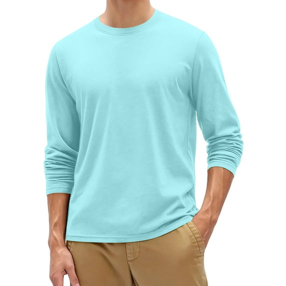 Dresfit Men's Big and Tall Shirts Solid Color Thermal Shirt Fall Stretch Crew Neck Long Sleeve Athletic Tops 2025 Plain Knit Oversized Pullover Tops Sky Blue S