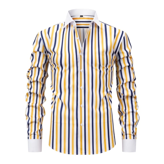 Dresfit Men's Button Down Shirts Solid Dress Shirt 2026 Stretch Long Sleeve Striped Tops Summer Anti Wrinkle Muscle Fit Business Formal Shirt Yellow 2XL