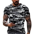 thumbnail image 1 of Dresfit Men's Camo Shirt Camouflage Crew Neck Work Out Tops Short Sleeve Musle Big and Tall Tennis Tees Basic Relaxed Fit T Shirts Gray XL, 1 of 6
