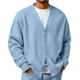 thumbnail image 1 of Dresfit Men's Cardigan Sweater Long Sleeve Waffle Shirt Button Up Ribbed Knit Sweaters Winter Front V Neck Loose Fit Textured Dressy Pullover Back To School Coat Light Blue S, 1 of 5