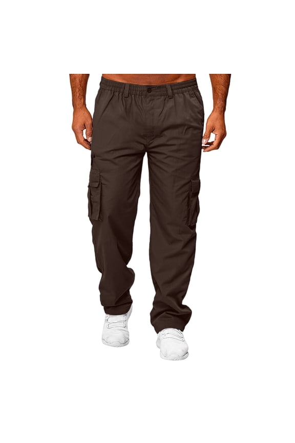 Men's Cargo Pants Spring Solid Color Work Sweatpants Straight Big and Tall Running Trousers with Multipockets Summer Lightweight Relaxed Fit Carpenter Joggers Coffee M
