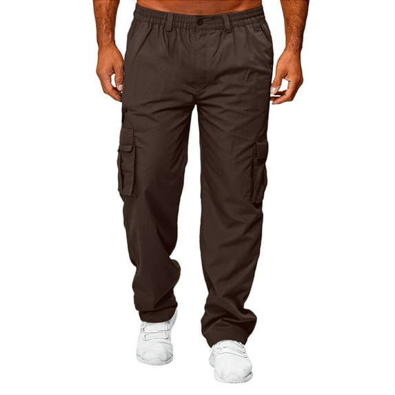 Dresfit Men's Cargo Sweatpants 2026 Big and Tall Baggy Pants Strech Solid Color Athletic Trousers with Multipockets Summer Flex Lightweight Running Joggers Coffee XL