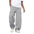 thumbnail image 1 of Dresfit Men's Cargo Sweatpants Wide Leg Baggy Trousers Loose Drawstring Open Bottom Joggers Elastic Waist Cotton Lounge Pants with Pockets Light Gray 3XL, 1 of 3