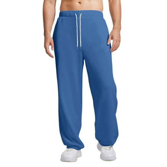Dresfit Men's Cotton Sweatpants Baggy Cuffed Joggers Winter Solid Straight Leg Cinched Bottom Running Track Pants Fleece Baggy Thermal Plus Size Trousesrs Blue XL