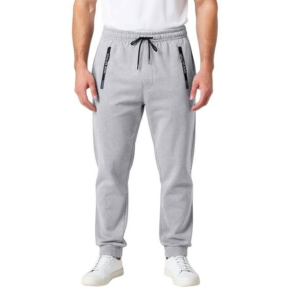 Dresfit Men's Cuffed Joggers Warm Cotton Sweatpants Casual Solid Color Drawstring Plus Size Sports Trousers Cinched Bottom Breathable Thicken Beeswan Pants Light Gray M