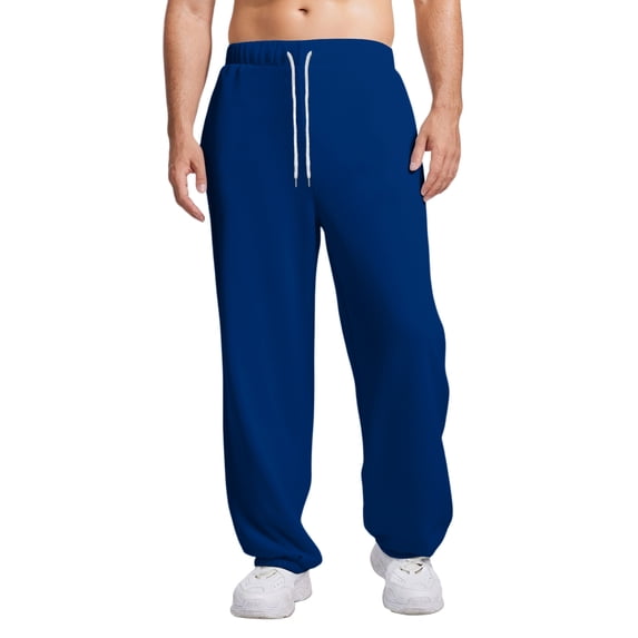 Dresfit Men's Cuffed Sweatpants Cotton Baggy Joggers Fall Cinched Bottom Fleece Solid Workout Trousesrs Straight Leg Baggy Thermal Thicken Sweat Pants Blue L