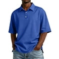 thumbnail image 1 of Dresfit Men's Dress Shirts Short Sleeve Collared Business Tops Button Down Patchwork Lightweight Golf T Shirts Cotton Chest Pockets Tees Blue 3XL, 1 of 8