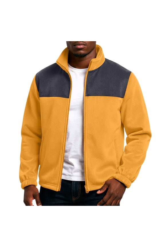 Men's Fleece Jackets Full Zip Patchwork Jacket Fall Winter Tommy Color Block Polar Fleece Outdoor Cardigan Polar Fleece Stand Collar Long Sleeve Loungewear Orange L