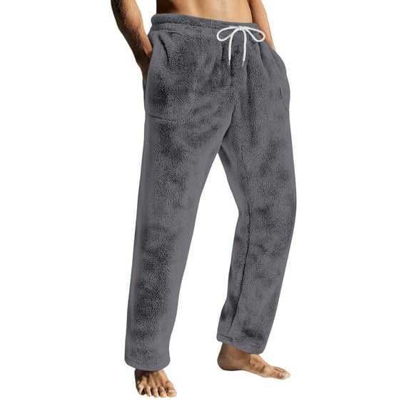 Dresfit Men's Fuzzy Pajama Pants Winter Flannel Pajamas Plush Drawstring Bottoms Fluffy Lounge Fleece Lined Pant Thick Comfort Solid Color Sleepwear with Pockets Dark Gray XL