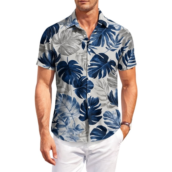 Dresfit Men's Hawaiian Shirts Graphic Short Sleeve Polo Shirt Summer Spring Button Down Tropical Mokaloha Shirt Oversized Loose Funny Beach Aloha Shirt Dark Blue 4XL