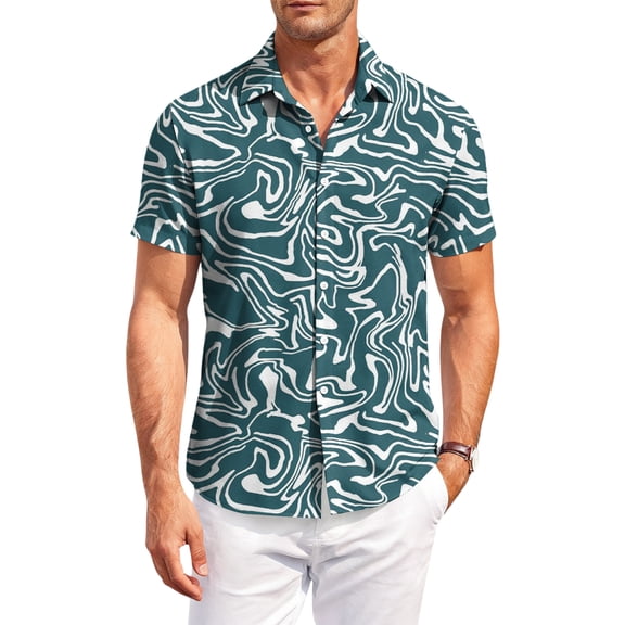 Dresfit Men's Hawaiian Shirts Short Sleeve Button Down Polo Shirt Summer Spring Graphic Tropical Aloha Shirt Floral Funny Big and Tall Holiday Mokaloha Shirt Light Blue 3XL