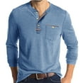 thumbnail image 1 of Dresfit Men's Henley Shirts V Neck Collarless Work Shirt with Chest Pocket Summer 2026 Lightweight Long Sleeve Business Tops Breathable Button Up Pullovers Light Blue M, 1 of 3