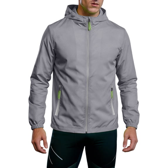 Dresfit Men's Hoodies Long Sleeve Zip Up Rain Jacket 2026 Summer Drawstring Running Windbreaker Uv Protection Loose Fit Big and Tall Gym Raincoat with Pockets S
