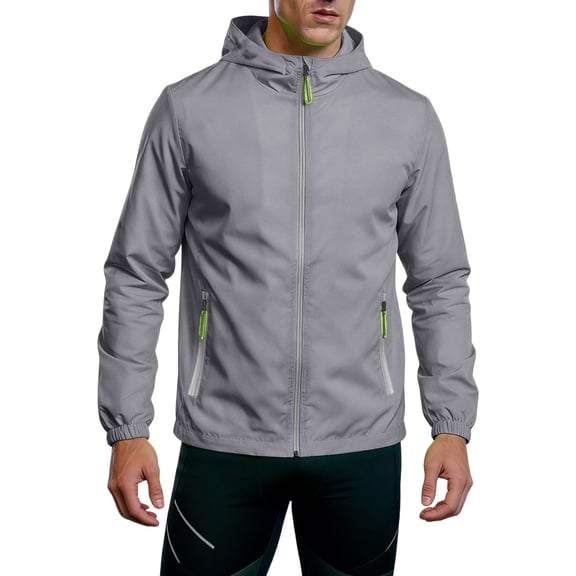 Dresfit Men's Hoodies Long Sleeve Zip Up Rain Jacket 2026 Summer Drawstring Running Windbreaker Uv Protection Loose Fit Big and Tall Gym Raincoat with Pockets S