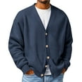 thumbnail image 1 of Dresfit Men's Knit Shirt Long Sleeve Cardigan Sweater Ribbed Front V Neck Knitted Sweaters Spring Button Up Big and Tall Oversized Back To School Cardigan Dressy Pullover Navy 2XL, 1 of 5