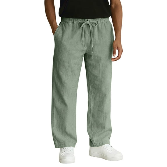 Dresfit Men's Linen Pants Open Bottom Baggy Trousers Lightweight Drawstring Work Pant Spring Summer Wide Leg Loose Big and Tall Beach Sweat Pants Light Green XL