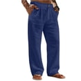 thumbnail image 1 of Dresfit Men's Linen Pants Spring Drawstring Wide Leg Pants Big and Tall Open Bottom Beach Pant Baggy Summer Breathable Elastic Waist Slacks Dark Blue 3XL, 1 of 6