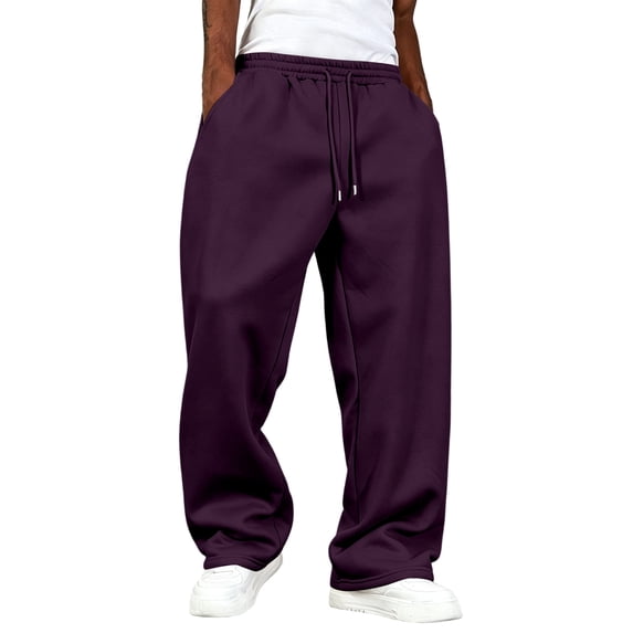 Dresfit Men's Linen Pants Wide Leg Baggy Sweatpants Winter Fall Big and Tall Drawstring Sweat Pants Loose Fit Straight Leg Solid Athletic Joggers 3XL