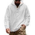 thumbnail image 1 of Dresfit Men's Linen Shirts Drawstring Henley Shirts Summer 2026 Breathable Beach Hoodie with Hood Striped Button Down Oversized Relaxed Fit Streetwear White XL, 1 of 5