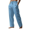 thumbnail image 1 of Dresfit Men's Linen Sweatpants Summer Big and Tall Wide Leg Pants Side Buckles Cotton Hawaiian Joggers Spring Loose Fit Straight Business Trousers with Pockets Sky Blue 3XL, 1 of 4