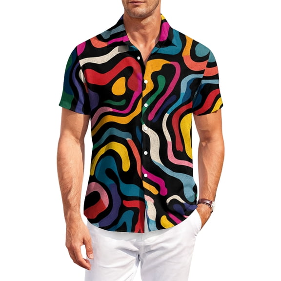 Dresfit Men's Polo Shirt Graphic Short Sleeve Hawaiian Shirts 2026 Spring Button Down Tropical Aloha Shirt Floral Funny Oversized Beach Mokaloha Shirt Red XL