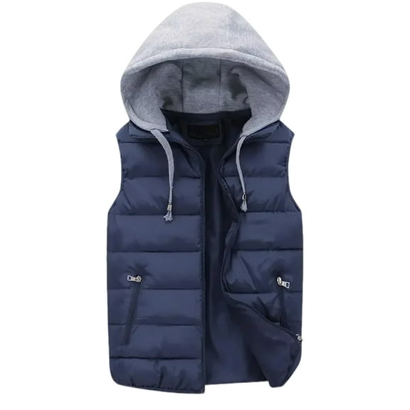 Dresfit Men's Puffer Vest Sleeveless Cotton Quilted Jacket Zip Up Thick Big and Tall Casual Waistcoat Hooded Thermal Plus Size Outerwear with Hood Navy 2XL