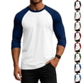 thumbnail image 1 of Dresfit Men's Raglan Shirts 3/4 Sleeve Crew Neck Baseball Tee Summer Lightweight Classic Tops Colorblock Lightweight Breathable Casual T Shirts Blue, 1 of 6