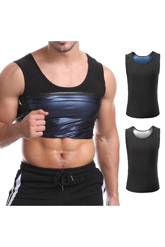 Men's Sauna Shirts 2026 Sleeveless Tummy Control Sauna Vest Scoop Neck Slim Fit Exercise Shirt Heat Trapping Big and Tall Shapewear Silver 4XL