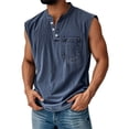 thumbnail image 1 of Dresfit Men's Shirts Henley Washed Denim Tank Tops Summer 2026 Sleeveless Distressed Beach Shirt Plus Size Lightweight Solid Muscle Tees Navy XL, 1 of 4