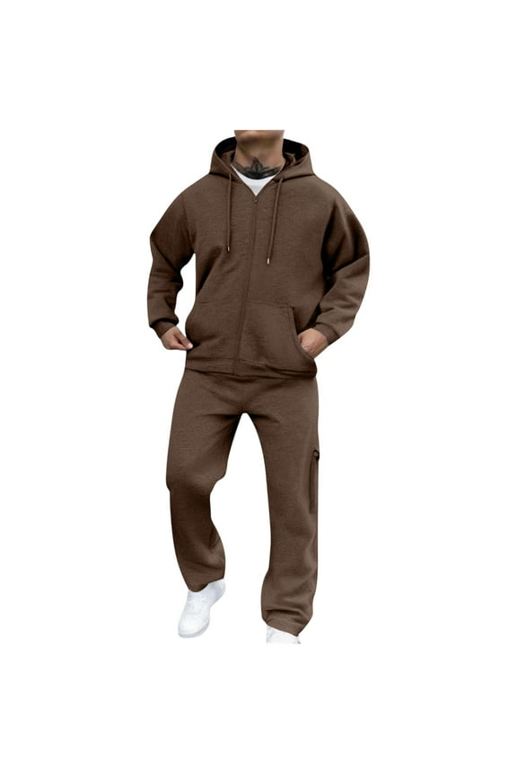 Men's Sweatsuit Winter Full Zip Big and Tall Pullover Sweaters and Sweatpants Set Fleece 2 Piece Set Athletic Jogging Suit 2025 Drawstring Gym Streetwear Brown #5 Polyseter