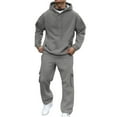 thumbnail image 1 of Dresfit Men's Sweatsuits Sets Winter Big and Tall Drawstring Pullover Sweaters and Sweatpants Set 2 Piece Set Plain Workout Track Suits Fall Fleece Gym Outfit Gray #5 Polyseter, 1 of 8