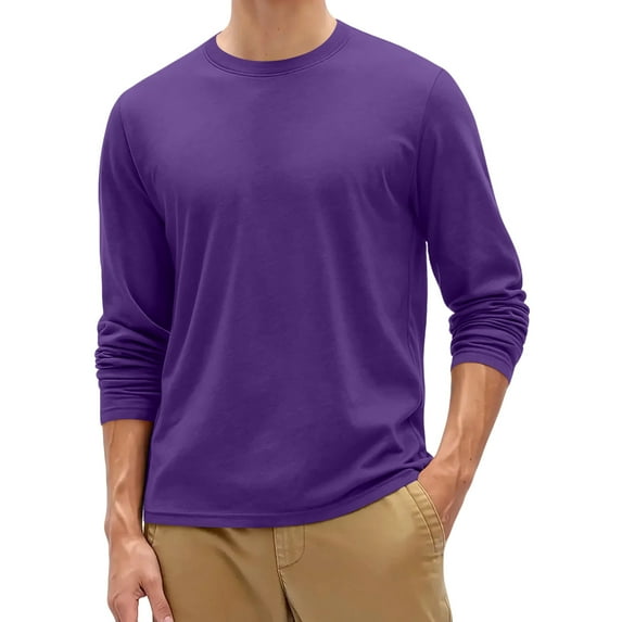 Dresfit Men's Thermal Shirts Solid Color Big and Tall Shirt 2025 Stretch Long Sleeve Crew Neck Athletic Tops Fall Knit Lightweight Oversized Fashion Purple M