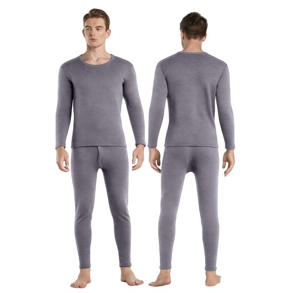 Dresfit Men's Thermal Underwear 2 Pack Cold Weather Crew Neck Fleece Lined Base Layer Set Long Sleeve Lightweight Atheletic Knit Loungewear Solid Warm Light Gray 3XL