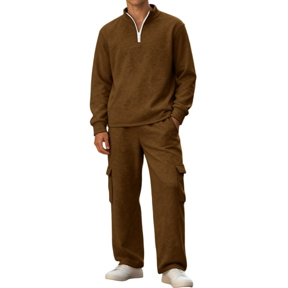 Dresfit Men's Tracksuit Winter Warm Sweat Suits Long Sleeve Sweatshirts & Jogging Sweatpants Drawsting Gym Sweatsuits Sets Solid Color Running Loungewear Brown M