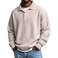 thumbnail image 1 of Dresfit Men's Waffle Shirts Long Sleeve Knitted Polo Shirts Button Heavyweight Henley Athletic Sweaters Button Down Plus Size Collared Tops Beige 3XL, 1 of 3