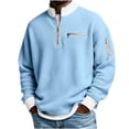 thumbnail image 1 of Dresfit Men's Waffle Sweatshirt Long Sleeve Textured Polo Shirts 2026 Winter Knit V Neck Sweater Ribbed Solid Color Lightweight Big and Tall Shirt Sky Blue 4XL, 1 of 6