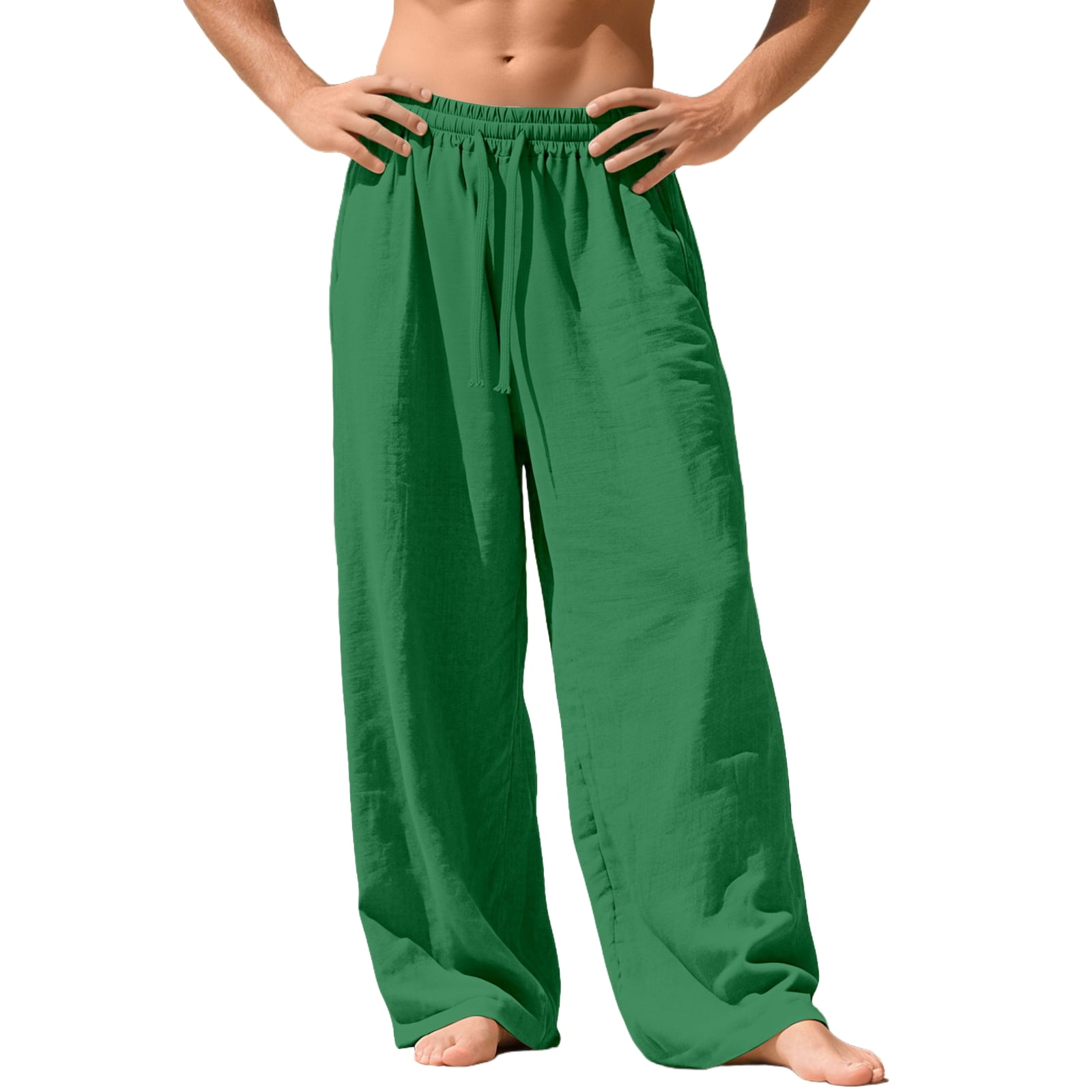 Dresfit Men's Wide Leg Pants Lounge Linen Pants 2026 Summer Drawstring ...