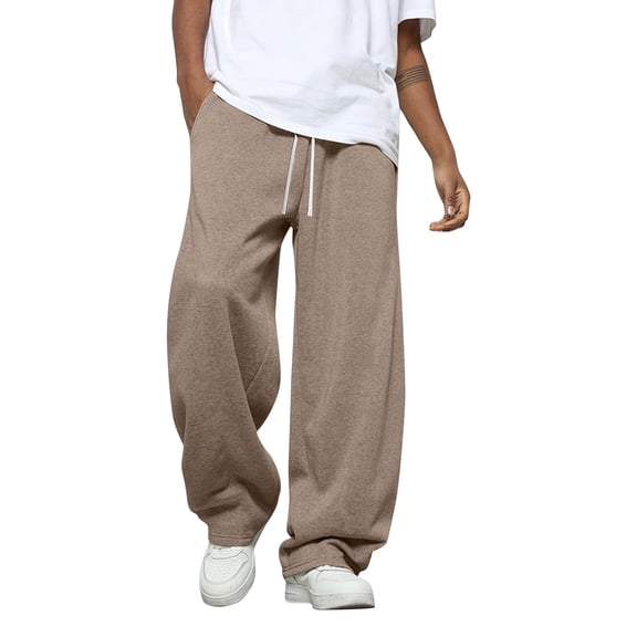 Dresfit Men's Wide Leg Sweatpants Baggy Cargo Pants Loose Open Bottom Drawstring Joggers Elastic Waist Fleece Gym Trousers with Pockets Camel 2XL