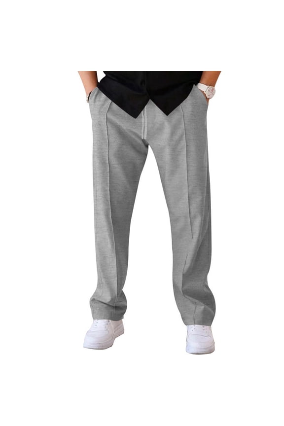 Men's Wide Leg Sweatpants Baggy Pants Drawstring Straight Leg Travel Trouser Summer Spring Solid Loose Uncuffed Hiking Joggers Light Gray 2XL