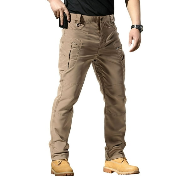 Dresfit Men's Work Pants 2026 Waterproof Cargo Pants Quick Dry Water Repellent Carpenter Trousers Spring Loose Fit Strech Travel Pant with Multipockets Khaki L