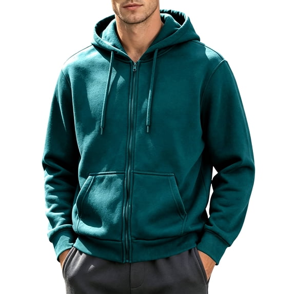 Dresfit Men's Zip Up Jacket Drawstring Hooded Long Sleeve Jackets Fall Winter Multi Pockets Casual Sweatshirts Solid Elastic Cuffs Plus Size Sweatshirt